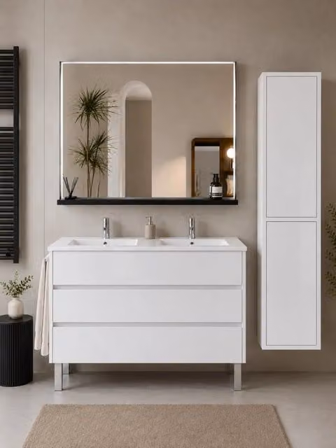 Mobile bagno con lavabo ORIGENBATH IMPERIA senza specchio 120x45 cm doppio lavabo bianco con colonna