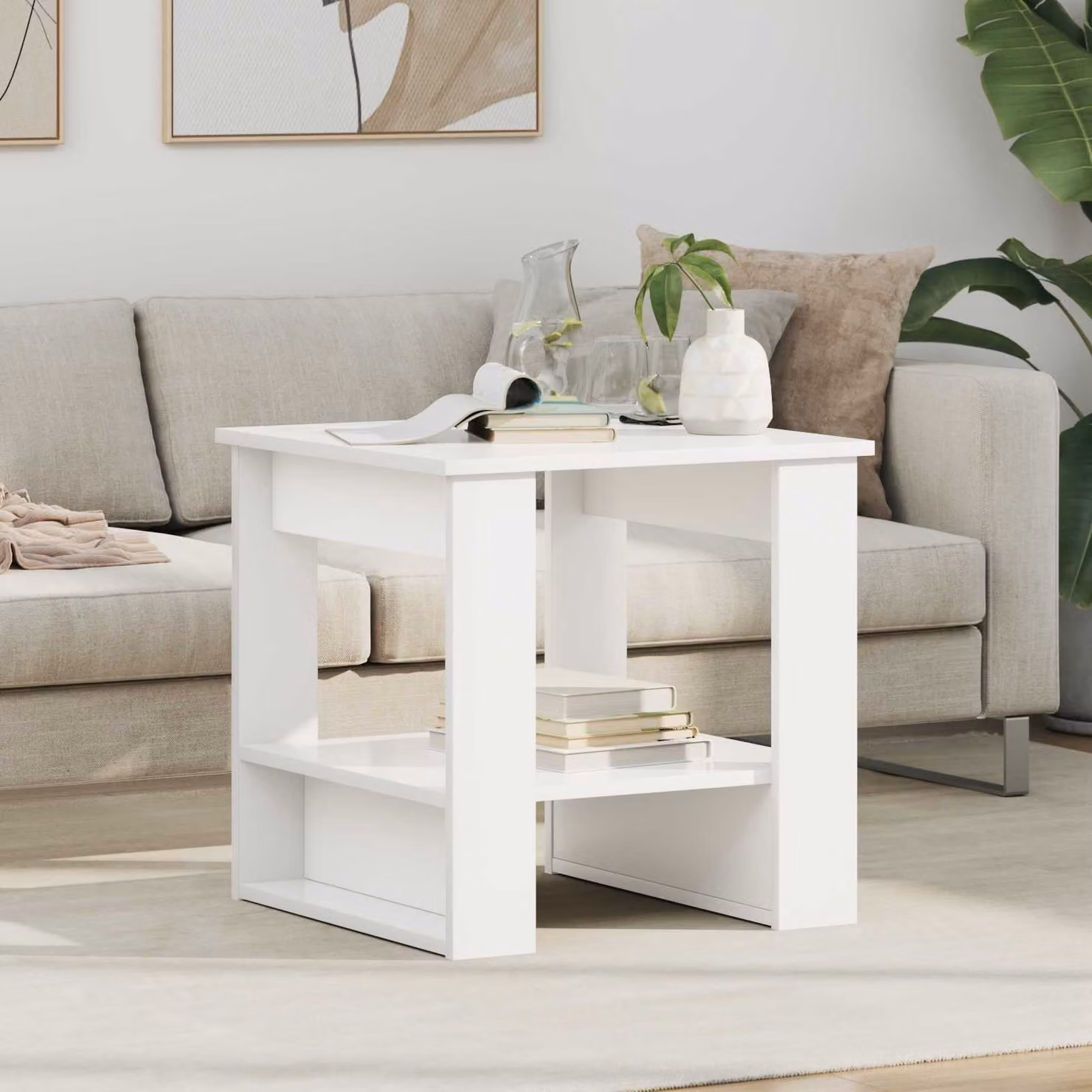 vidaXL Tavolino da salotto moderno in legno ingegnerizzato bianco L/P/H: 51 x 50 x 50 cm