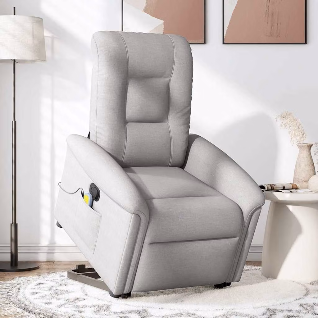 vidaXL Poltrona Alzapersona Massaggi Reclinabile Grigio Nuvola Tessuto