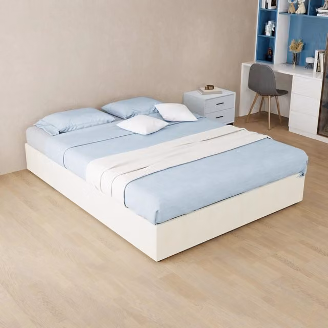 Letto 140 × 200 cm con rivestimento in tessuto beige struttura in metallo design minimalista senza testiera né materasso