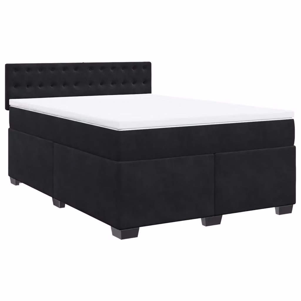 Letto con Giroletto a Molle e Materasso Ibrido vidaXL in Velluto Nero e Bianco L/P/H: 160 x 200 cm – 2