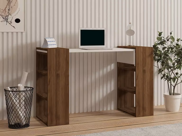 Skye Decor, cellulare PUQ, colore noce, bianco, tavolini, 75x124x43,6 cm, 100% pannello di particelle rivestito in melamina