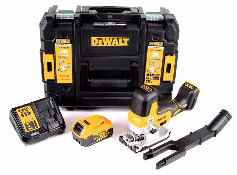 DeWalt DCS 335 P1 Seghetto alternativo a batteria 18V in valigetta TSTAK + 1x Batteria 5,0 Ah + Caricabatterie