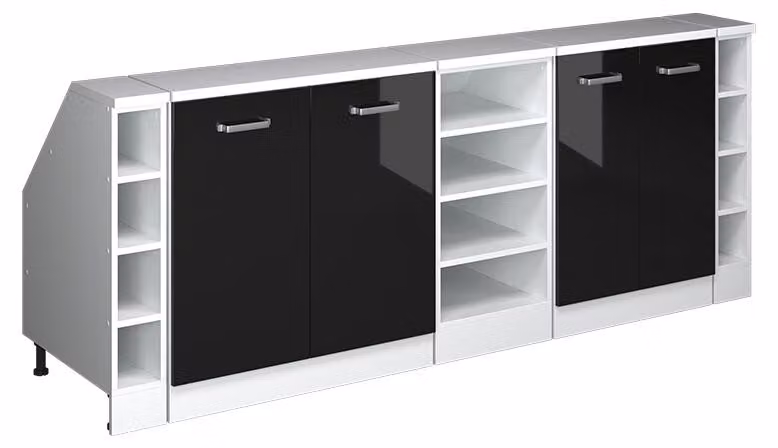 Mobile cucina sottotetto Vicco R-Line Nero lucido 210 cm Set di 5 carcasse armadio profondità 60 cm, Model 60419