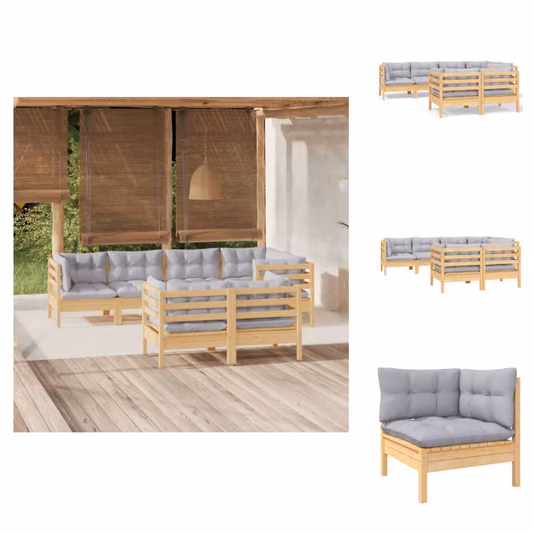 vidaXL Set di 7 pezzi da giardino con cuscini grigi in pino massiccio - Set di mobili da giardino
