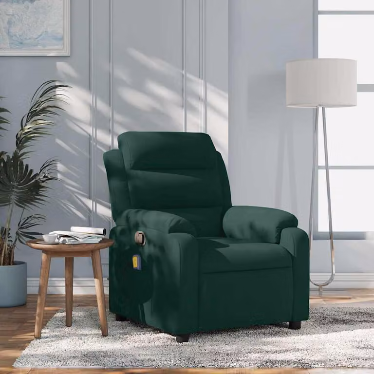 vidaXL Poltrona reclinabile relax in velluto verde scuro con braccioli