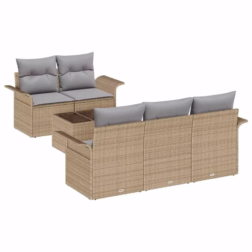 vidaXL Set Divano da Giardino 6 Pezzi a Forma di L con Cuscini Beige e Grigio – 2