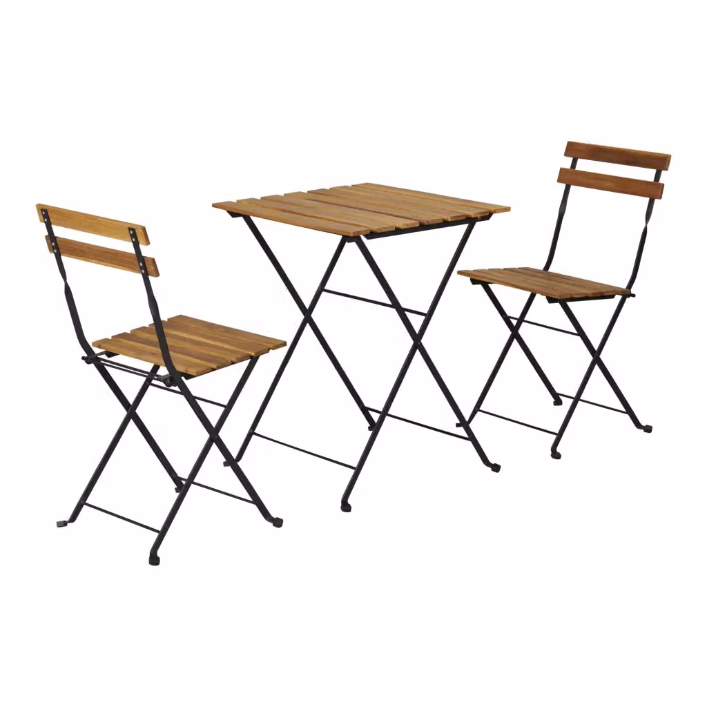 Set da Bistrot Pieghevole casa.pro in Acciaio Verniciato e Legno di Acacia, Colore Nero e Marrone – 2