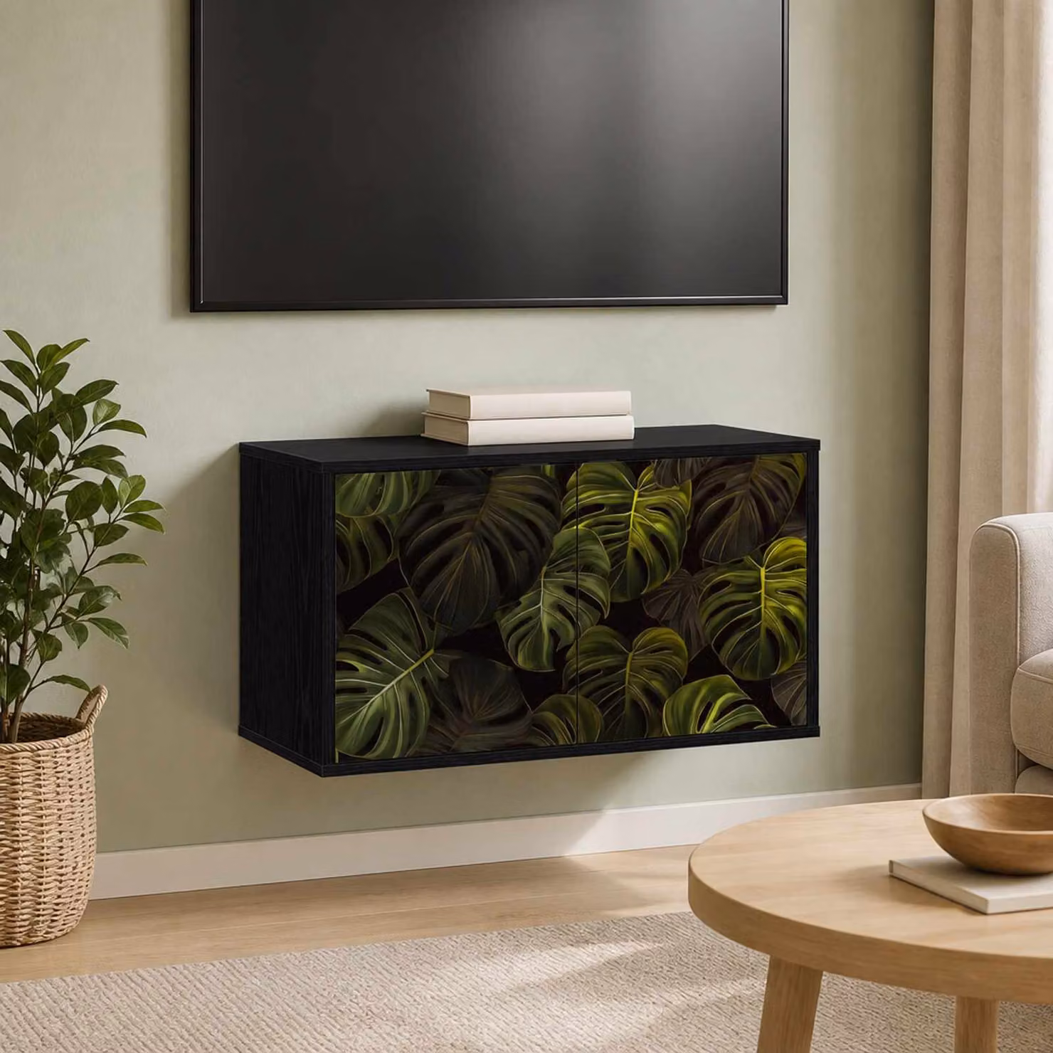Mobile TV da parete vidaXL ELBURG in Rovere Nero, L 69 x P 33 x H 40 cm