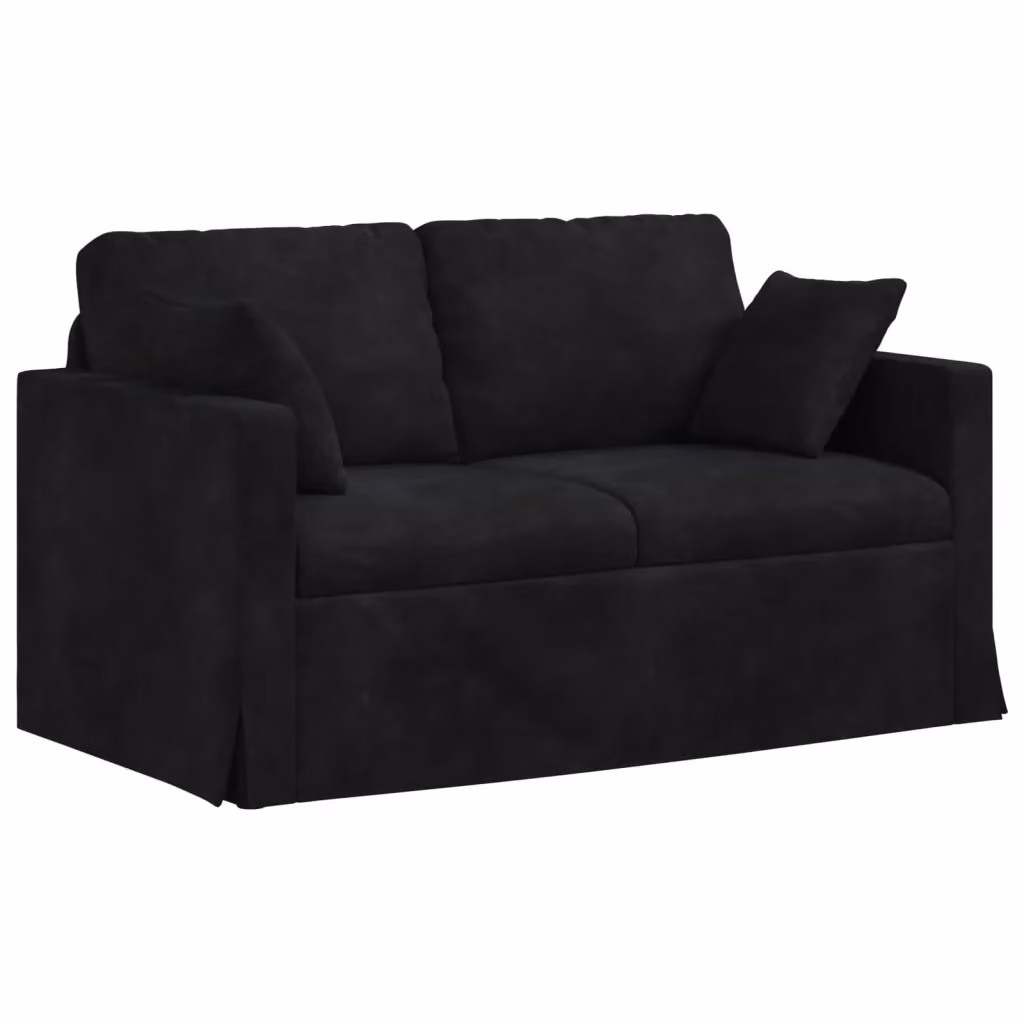vidaXL Divano Moderno in Velluto Nero con Cuscini e Coperture Rimovibili L: 138 cm, P: 78 cm, H: 80 cm – 2