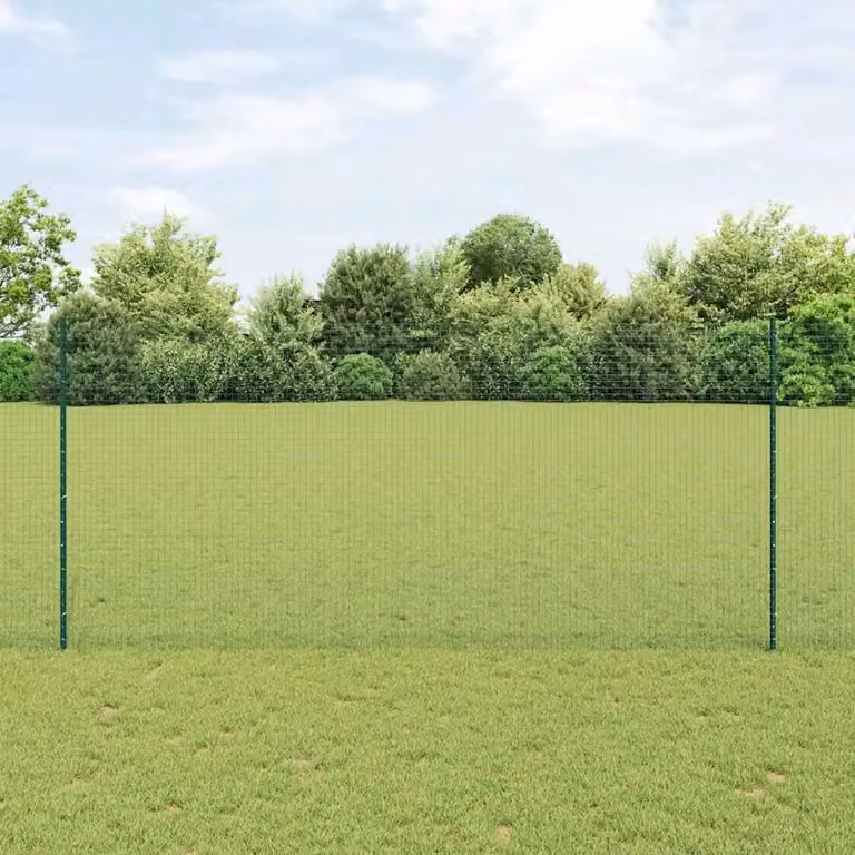Recinzione in rete saldata con pali vidaXL, colore verde, in acciaio e PVC rivestito in polvere, L: 10 m, H: 1,4 m