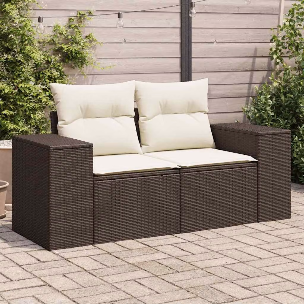 vidaXL Divano da Giardino a 2 Posti in Polyrattan Marrone e Bianco con Cuscini Imbottiti e Rivestimenti Rimovibili