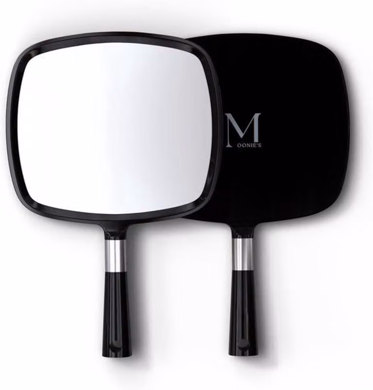 Specchio da trucco con maniglia, nero, grande specchio per la rasatura, specchio per l'acconciatura, compatto e leggero, specchio da viaggio, specchio per il trucco, beauty