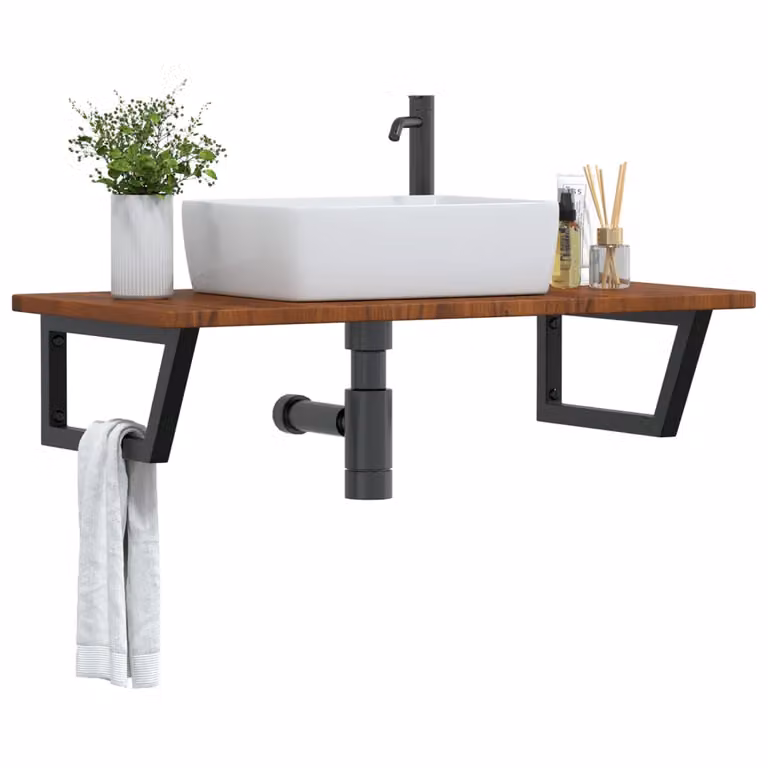 vidaXL Ripiano da parete per lavabo moderno in acciaio e rovere marrone e nero