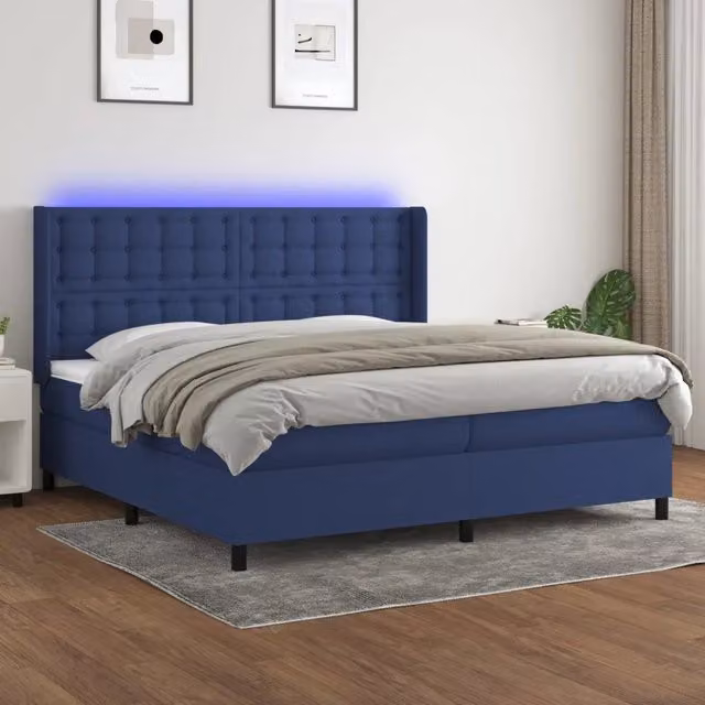 Letto Ibrido con Materasso a Molle Pocket e LED Blu vidaXL, L/P/H: 200 x 200 x 118 cm, Colore Bianco e Blu – 1