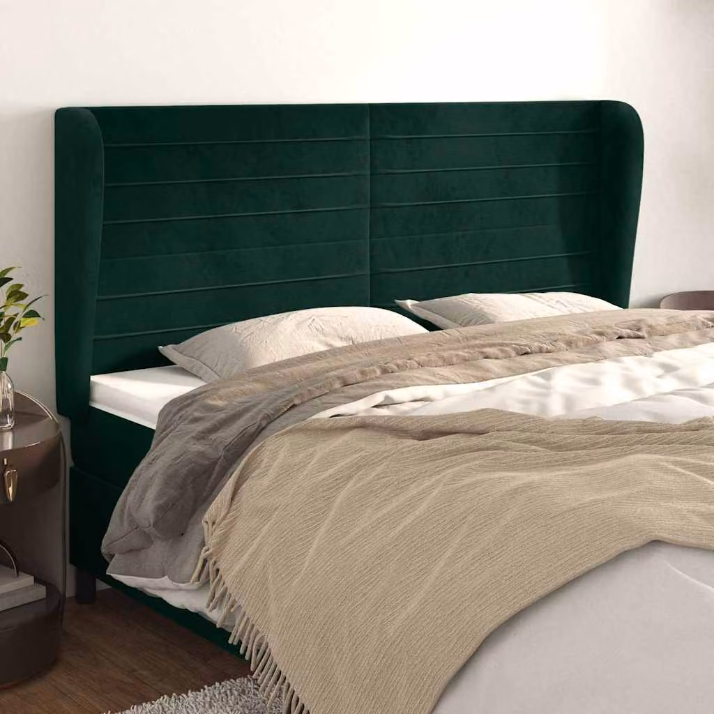 Testiera ad orecchio vidaXL in velluto verde scuro L: 203 cm, P: 23 cm, H: 118/128 cm