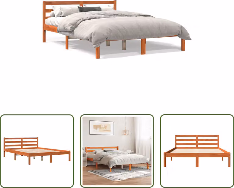The Living Store letto in legno massiccio cera marrone 120x190 cm pino