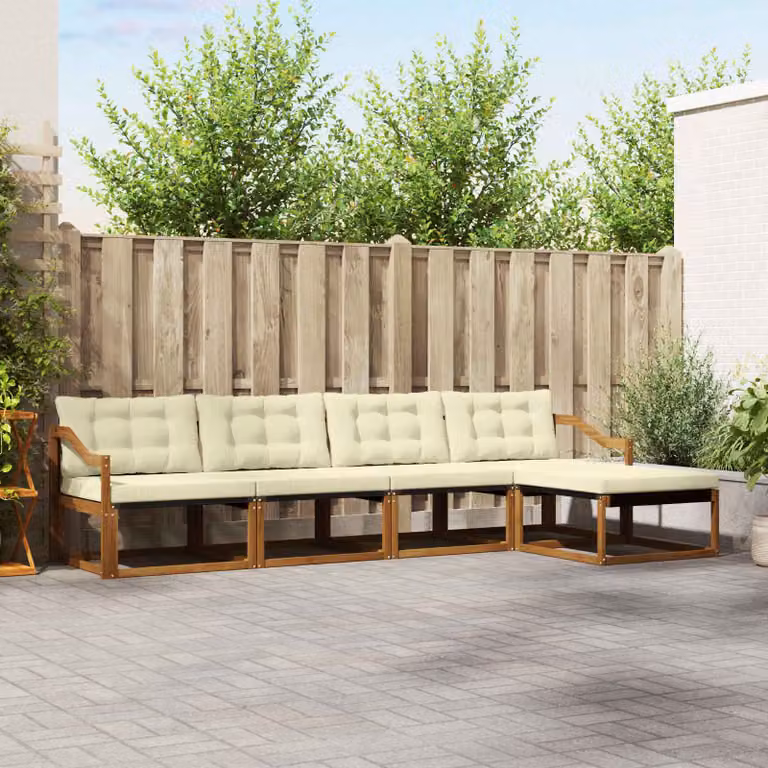 Set di divani da esterno vidaXL a forma di L in legno di acacia con cuscini, beige e marrone
