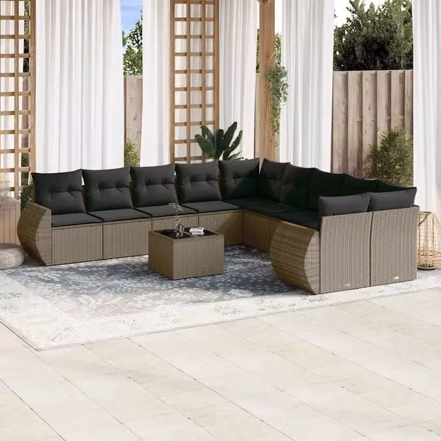 Set Divani da Giardino 11 pz con Cuscini in Polyrattan Grigio 3221921