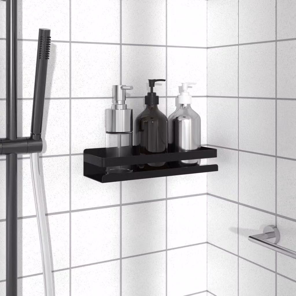 vidaXL Mensola da Doccia Nera Opaca in Metallo per Bagno Moderno L: 30 cm, P: 10 cm, H: 6 cm
