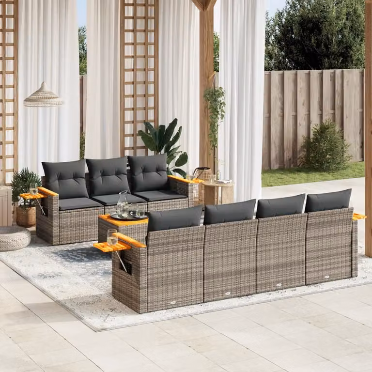 Maison Exclusive - Set Divano da Giardino 8 pz con Cuscini Grigio in Polyrattan