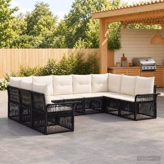 Set Divano da Giardino 9 pz Nero polyrattan 3434932
