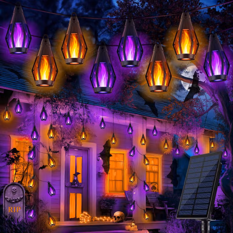 Catena luminosa solare, 15,2 metri, 15 LED, tema Halloween