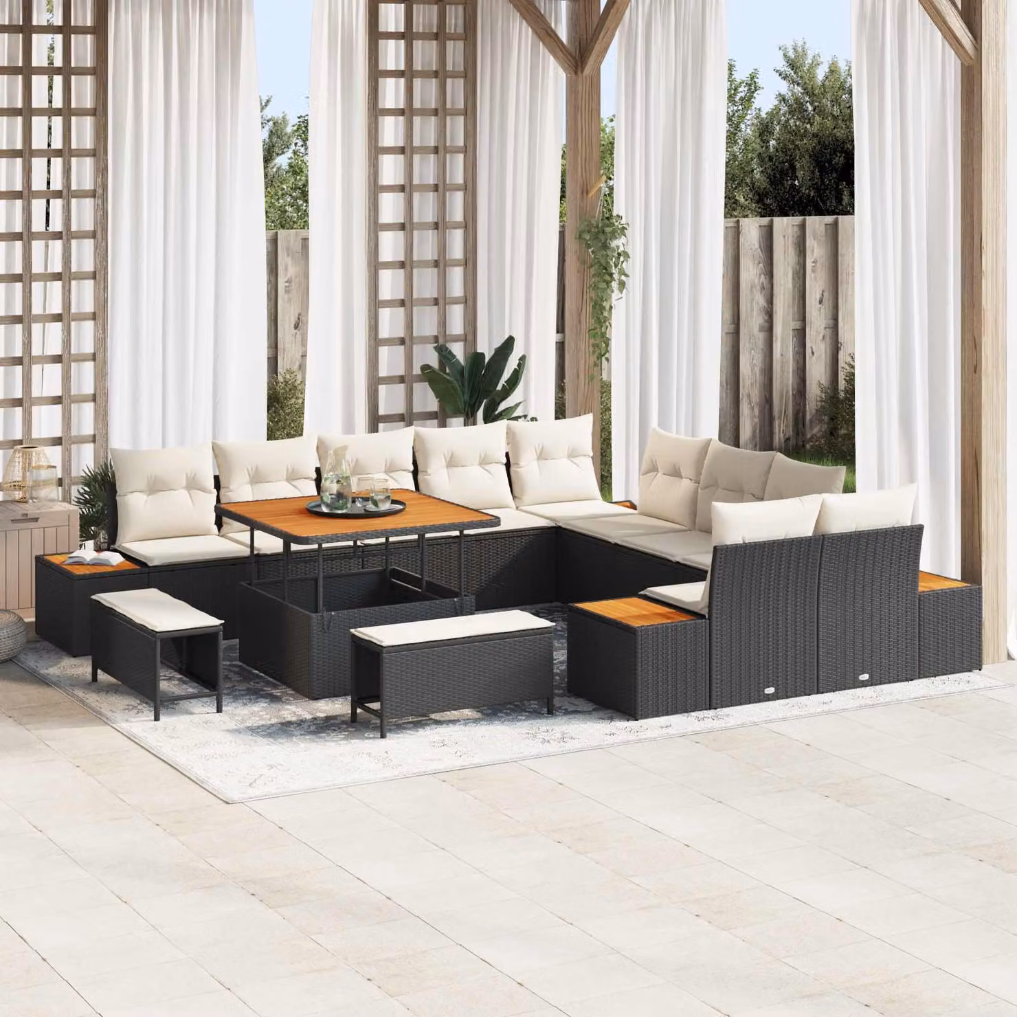 vidaXL Set Divano da Giardino 13 pz con Cuscini Nero e Beige – 1