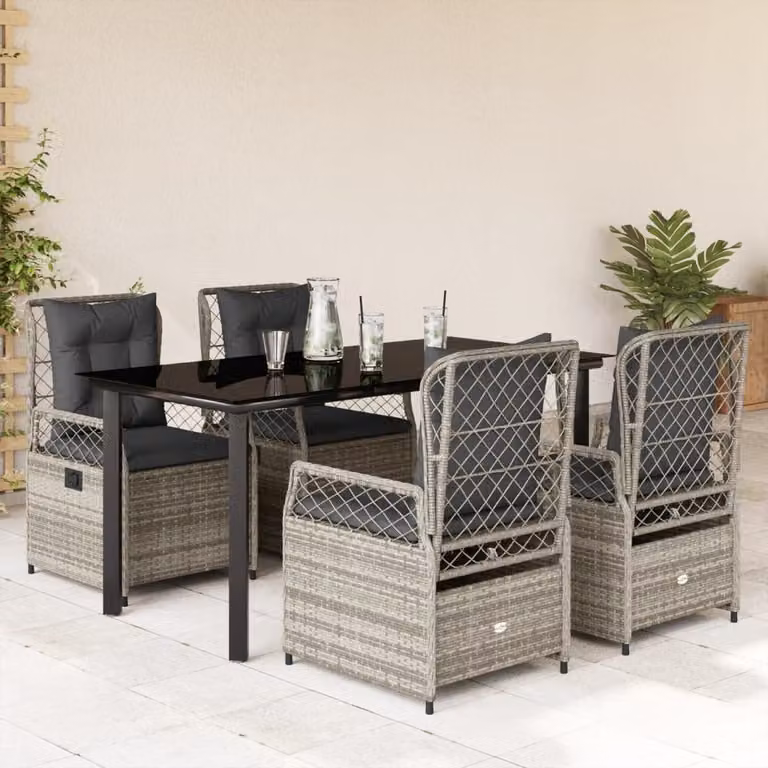 vidaXL Set da Pranzo da Giardino 5 pz in Polyrattan e Vetro Grigio e Nero