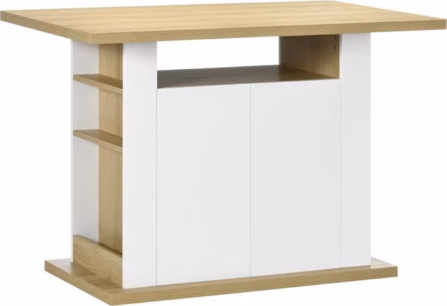 Isola per cucina HOMCOM con armadietti e ripiani aperti, Bianco e Legno, L: 110 cm, P: 70 cm, H: 75.5 cm – 1
