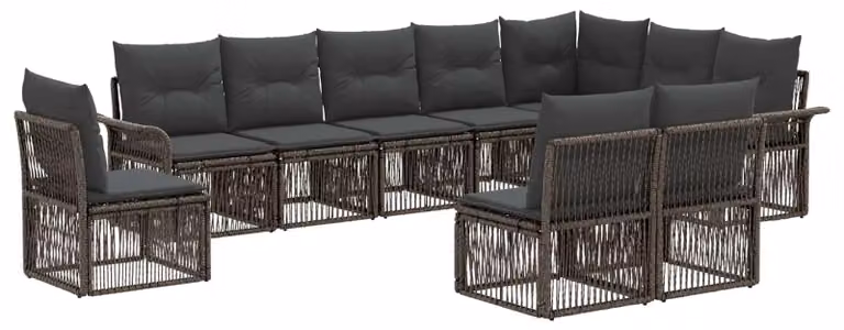 Set di divani da giardino, 10 pezzi, grigio, in rattan sintetico
