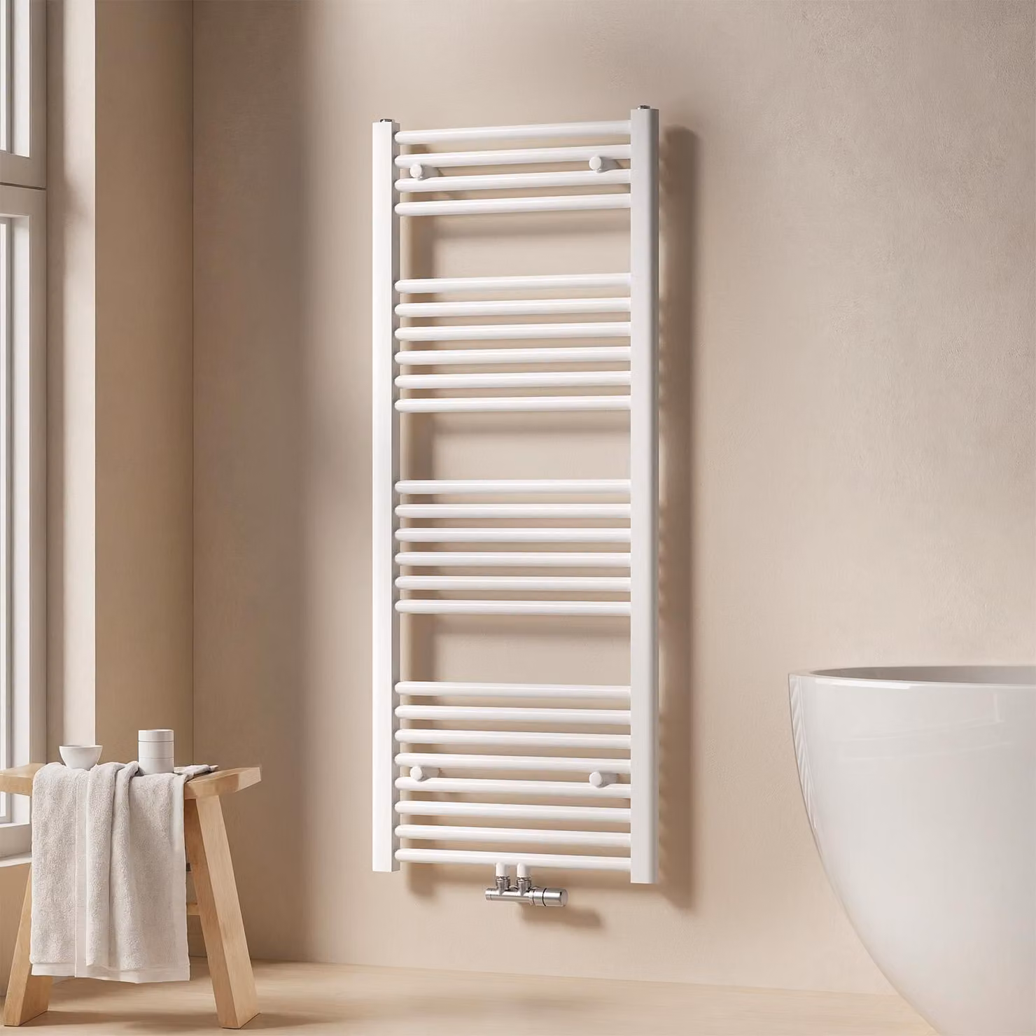 EMKE Radiatore da bagno Asciugamano Scaldasalviette 50x120cm 513 Watt Bianco Radiatore da bagno Attacco centrale senza elemento riscaldante