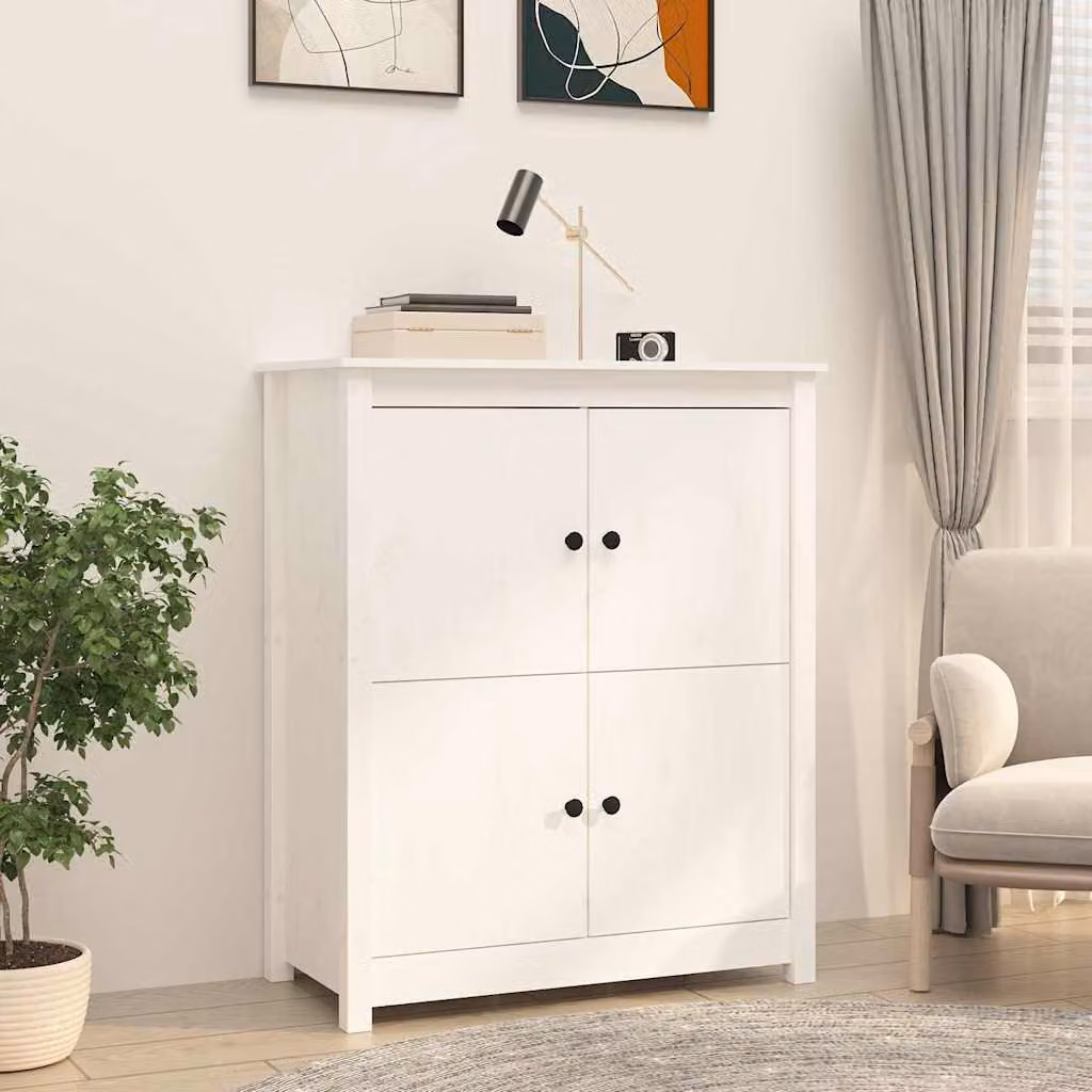 vidaXL Credenza Bianca in Legno di Pino e Metallo, Stile Rustico, L 83 cm x P 41,5 cm x H 100 cm