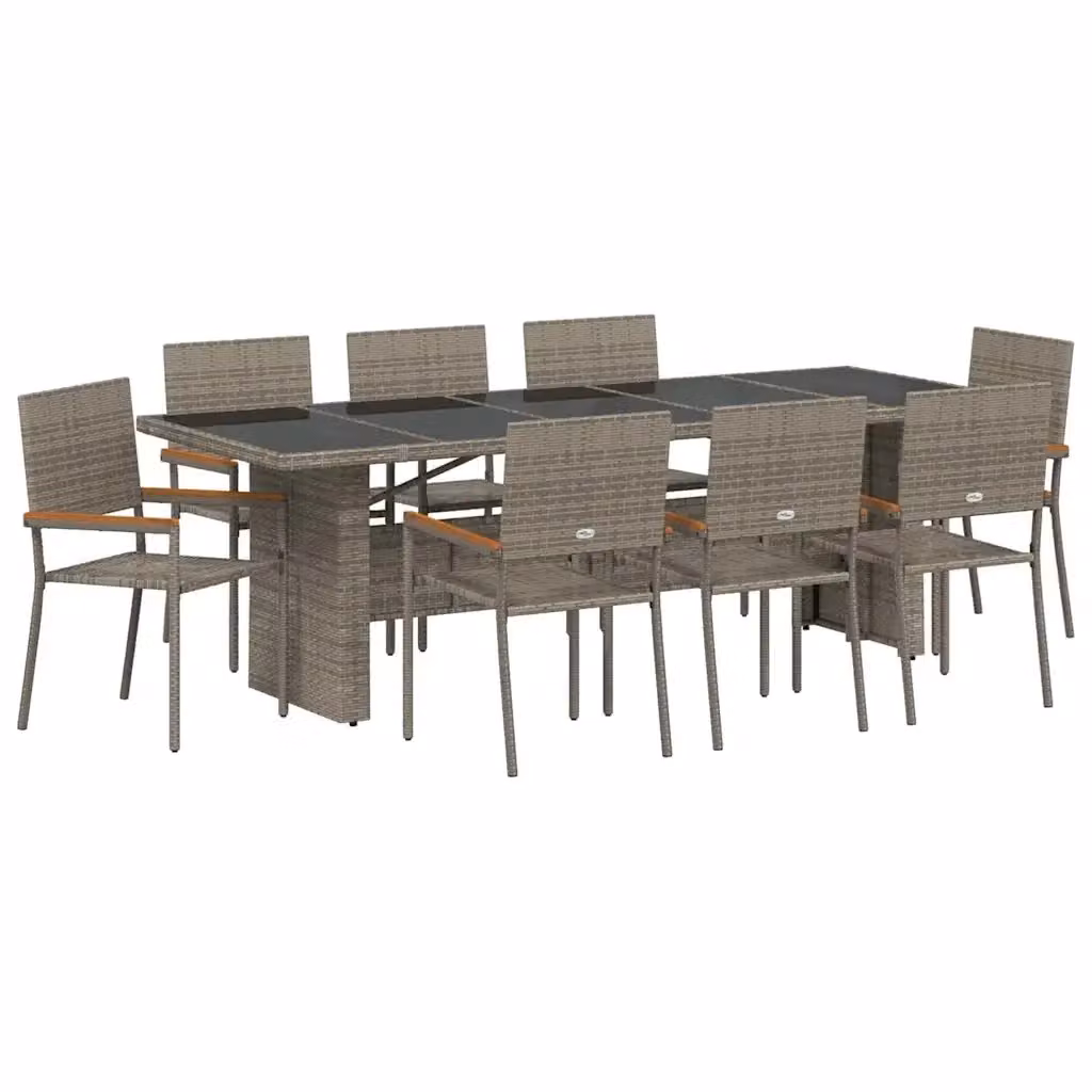 Set da pranzo per giardino e terrazzo vidaXL in polyrattan grigio con tavolo in legno di acacia, 9 pezzi – 2