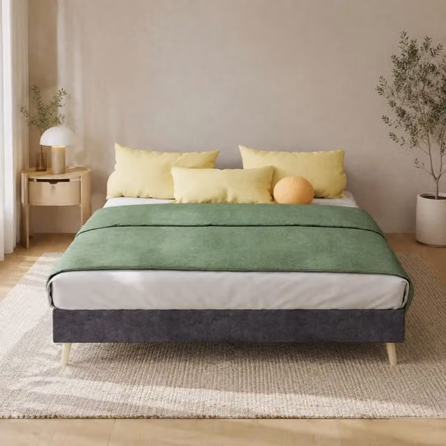 Struttura letto Mivray rivestita in velluto grigio in stile moderno L: 140 cm, P: 200 cm
