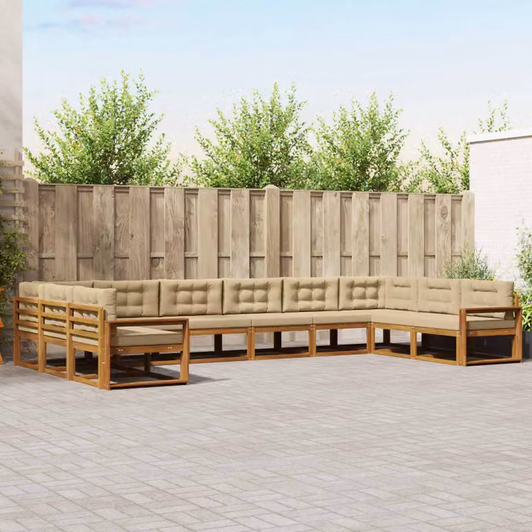Set di divani da esterno vidaXL a forma di U in legno di acacia con cuscini, colore beige e sabbia