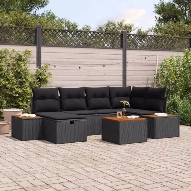 Set Divano da Giardino 7 pz Nero polyrattan 3360967