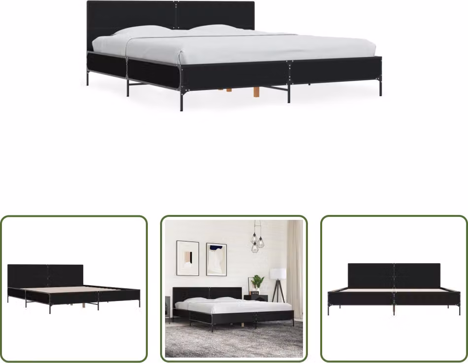 The Living Store Struttura letto nera 200x200 cm in legno e metallo