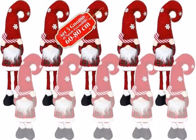 Gnomo di Natale Estensibile Saint Joy con Cappello Rosso e Fiocchi di Neve in Tessuto Tartan e Metallo