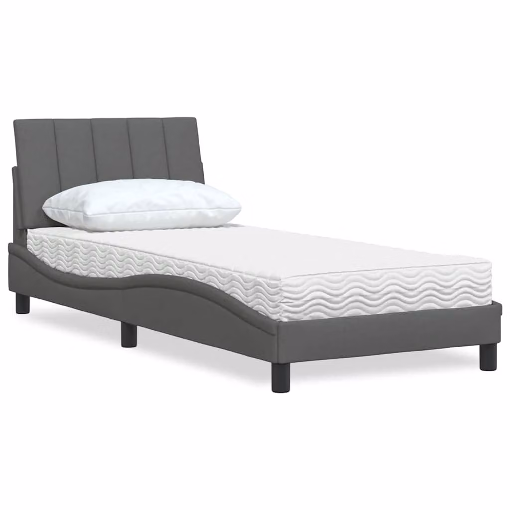 Letto con Materasso Hanko vidaXL in Tessuto Grigio Scuro e Bianco, L/P/H: 80 x 200 cm – 1