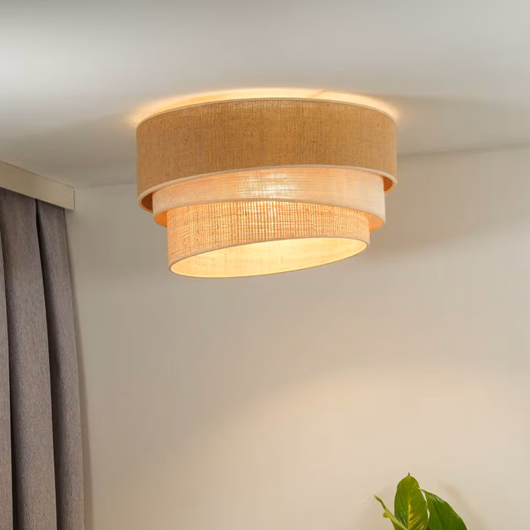 Plafoniera soffitto Trio Jute Duolla, dimmerabile, Marrone / Ruggine, Soggiorno / Sala da pranzo, Tessuto / Stoffa / Seta, Plafoniera