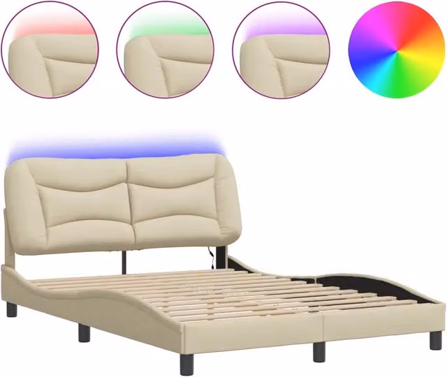 Letto matrimoniale | Letto per adulti | Giroletto con LED senza Materasso Hvar Crema 140x190 cm in Tessuto