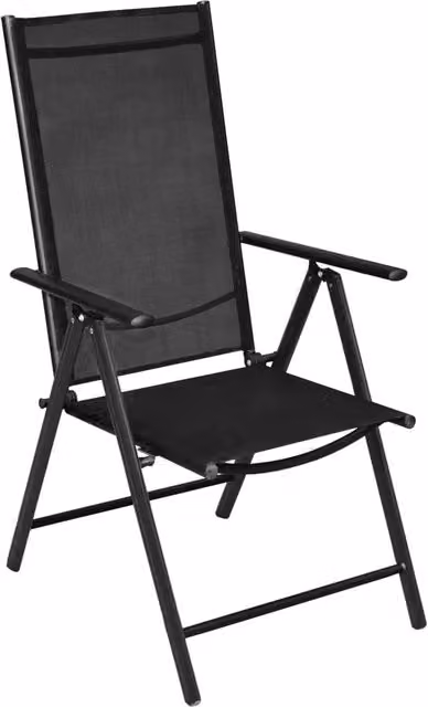 Set di 2 sedie da giardino pieghevoli e impilabili in alluminio e textilene nere con braccioli