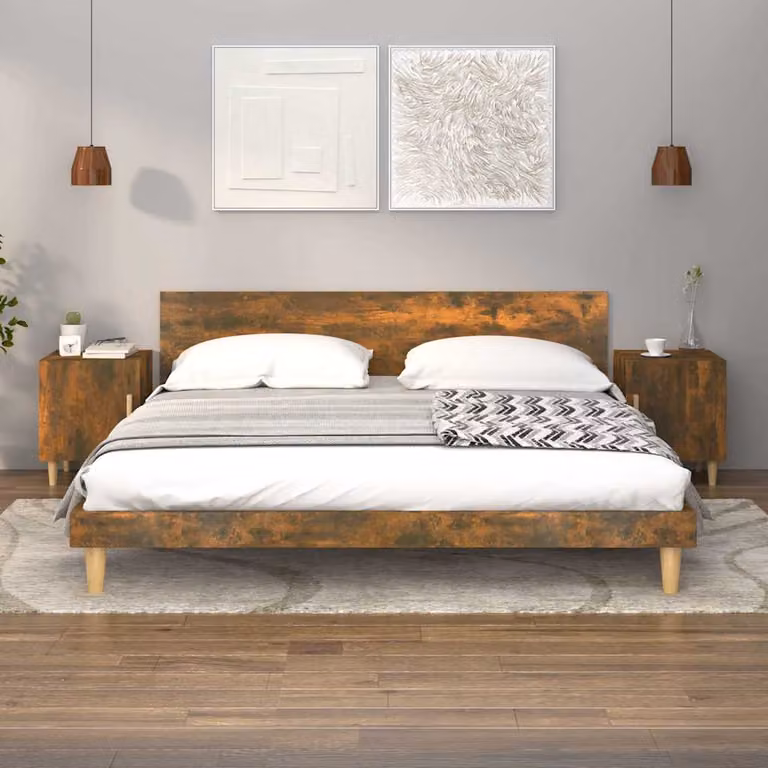 Set di 2 comodini sospesi vidaXL in legno multistrato e MDF colore rovere fumo per camera da letto
