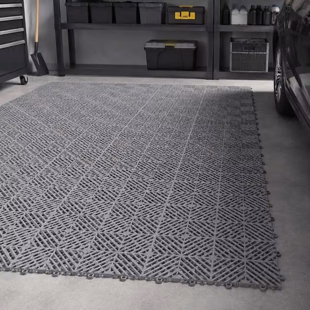 Set Di Tappetini Di Drenaggio Ad Incastro 55 Pezzi, Set Di Piastrelle 31 X 31 Cm Per Pavimenti Da Garage Antiscivolo Drenante Materiale In PP Pavimentazione Modulare Per Ambienti Umidi, Grigio