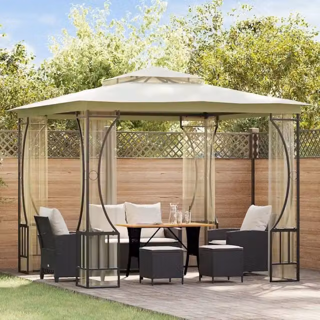 Gazebo con Rete 300x300x265 cm Crema 48595