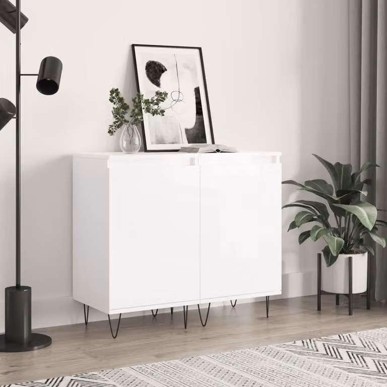 Set di 2 credenze moderne vidaXL in legno e MDF, bianco lucido, sospese a parete, L 40 cm x P 35 cm x H 70 cm