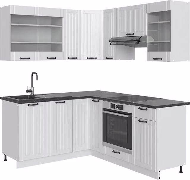 Cucina angolare completa Fame-Line Vicco Bianco rustico e Bianco con piano Antracite L/P/H: 190 x 160 x 60 cm