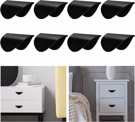 Pratici supporti per vetrine - Autoadesivi - 8 pezzi - Non richiedono forature - Chiusura a bottone - Maniglia adesiva - Per vetrine - Nero - Facili da montare