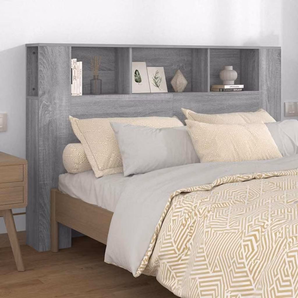 Testiera per letto con scomparti integrati vidaXL in legno, Grigio Sonoma, L: 160 cm, P: 18,5 cm, H: 104,5 cm